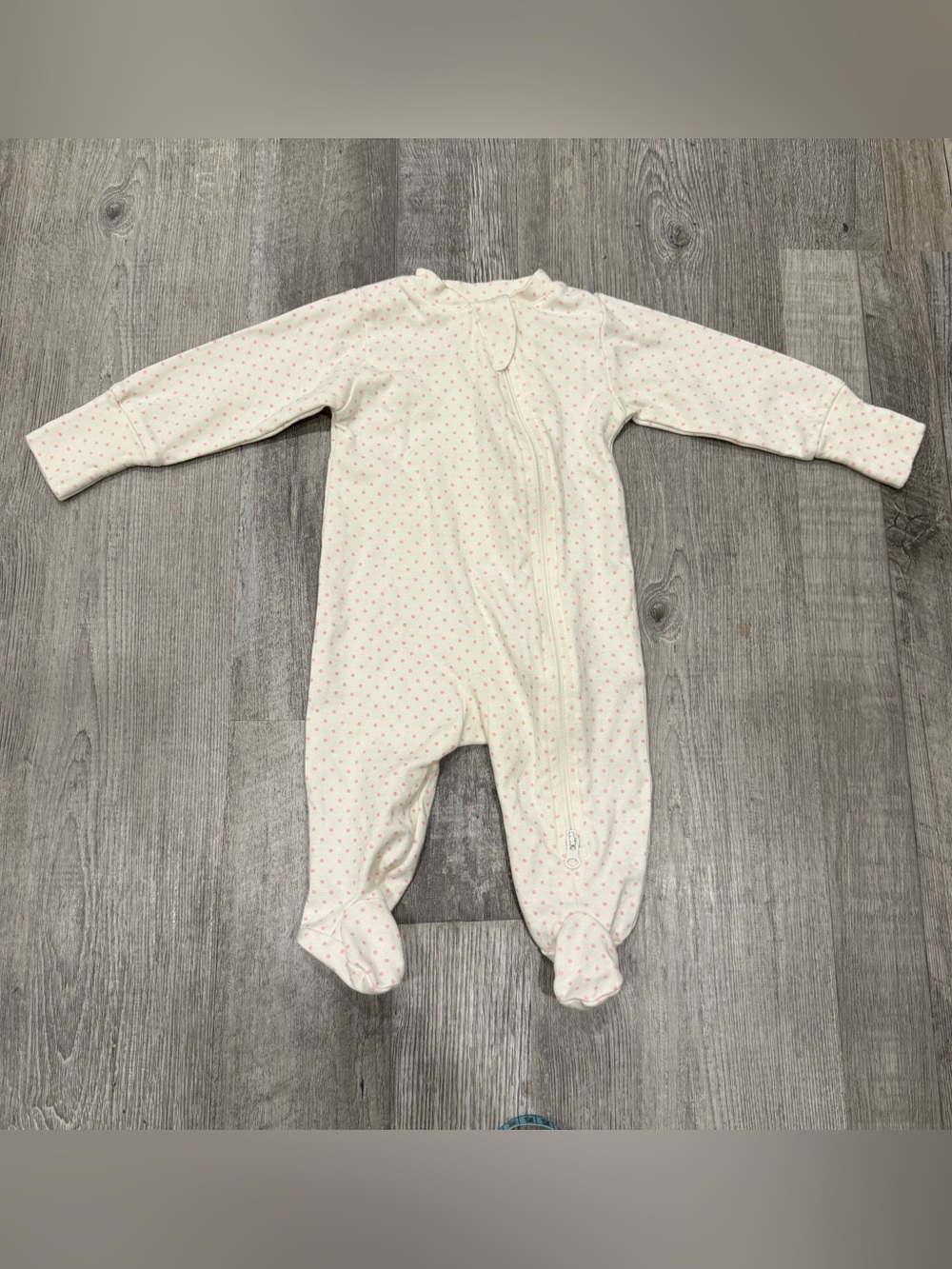 Pink Chicken Baby Footed One Piece in Light Cream with Pink Dots Newborn
